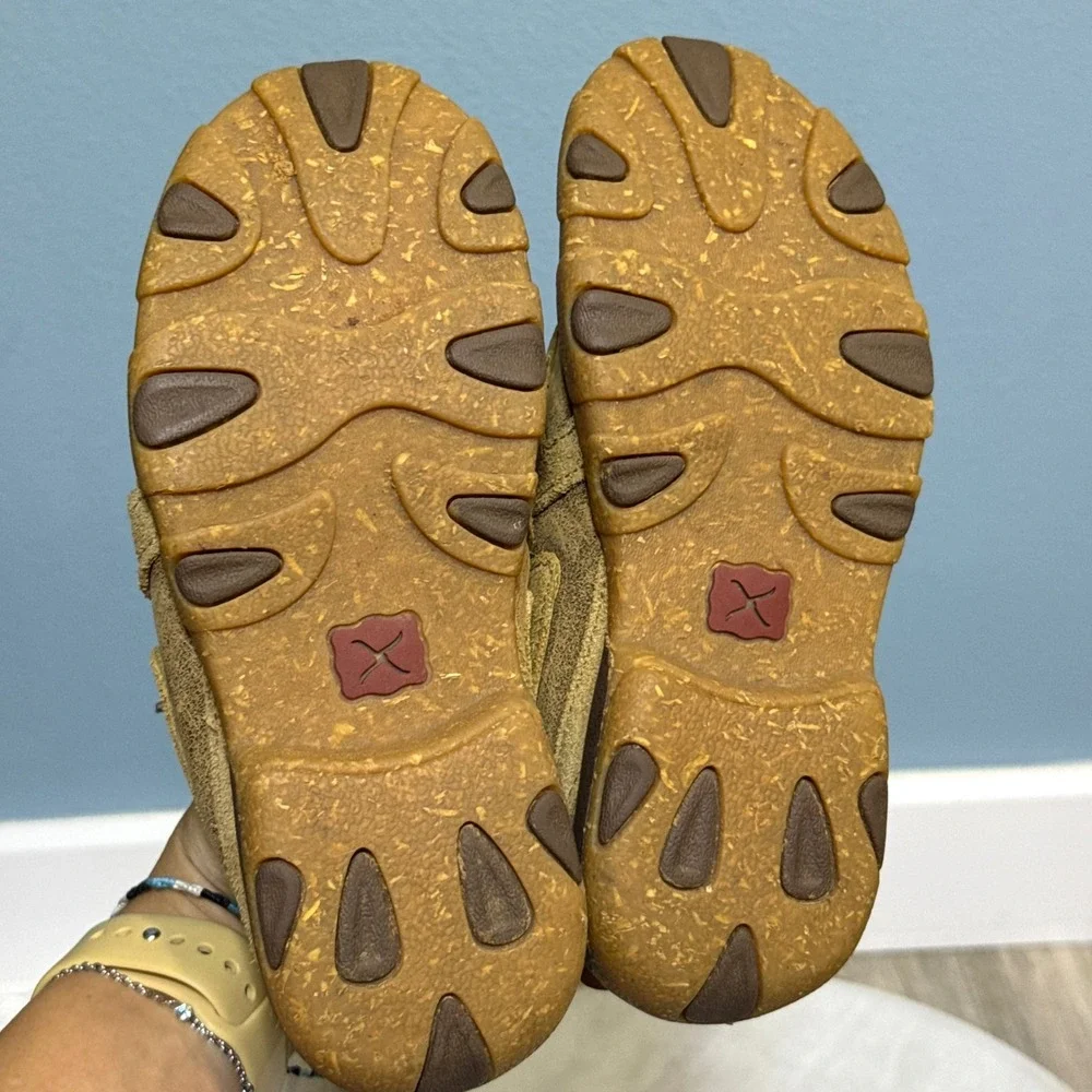Twisted X Kids Brown Leather Star Overlay Driving Moccasins Lace Up Shoes farm *